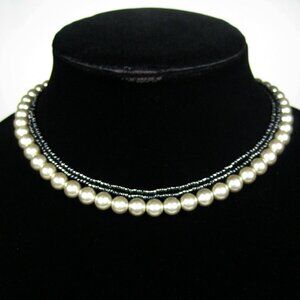 Collar Necklace 15 inch Silvertone Jewelry Women Gray Faux Pearl Classic Choker